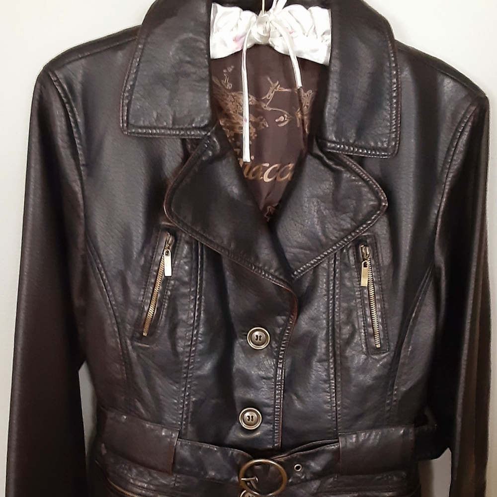Moto Jacket, Brown Faux leather, S/M